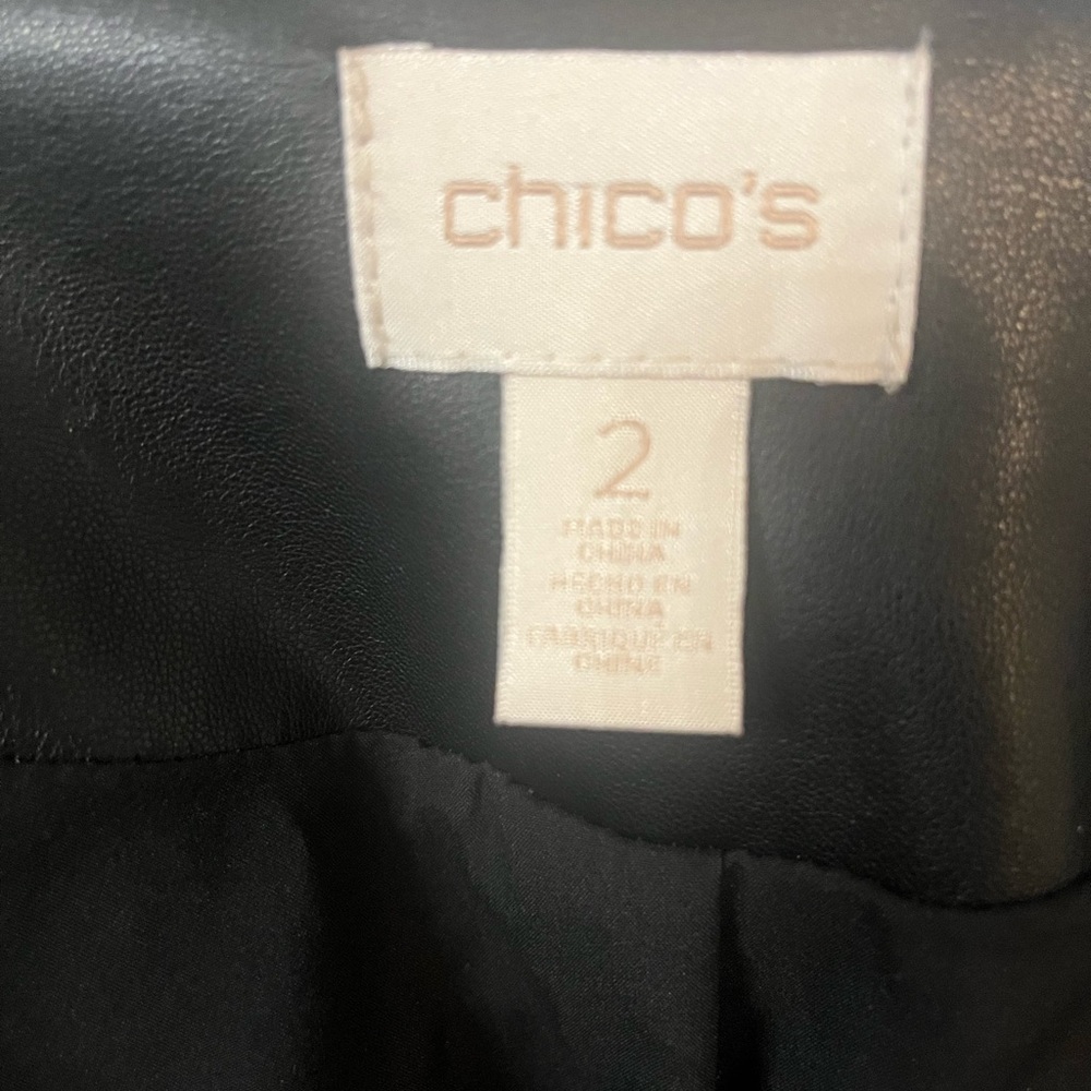 Chico's Black Leather Fringe Jacket Size 2, worn once!! - Picture 2 of 9